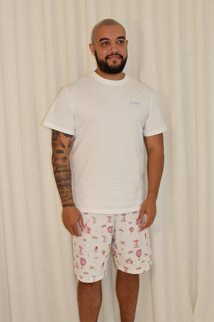 Mens Personalised Blue Circus Luxury Ribbed Modal Shorts Set