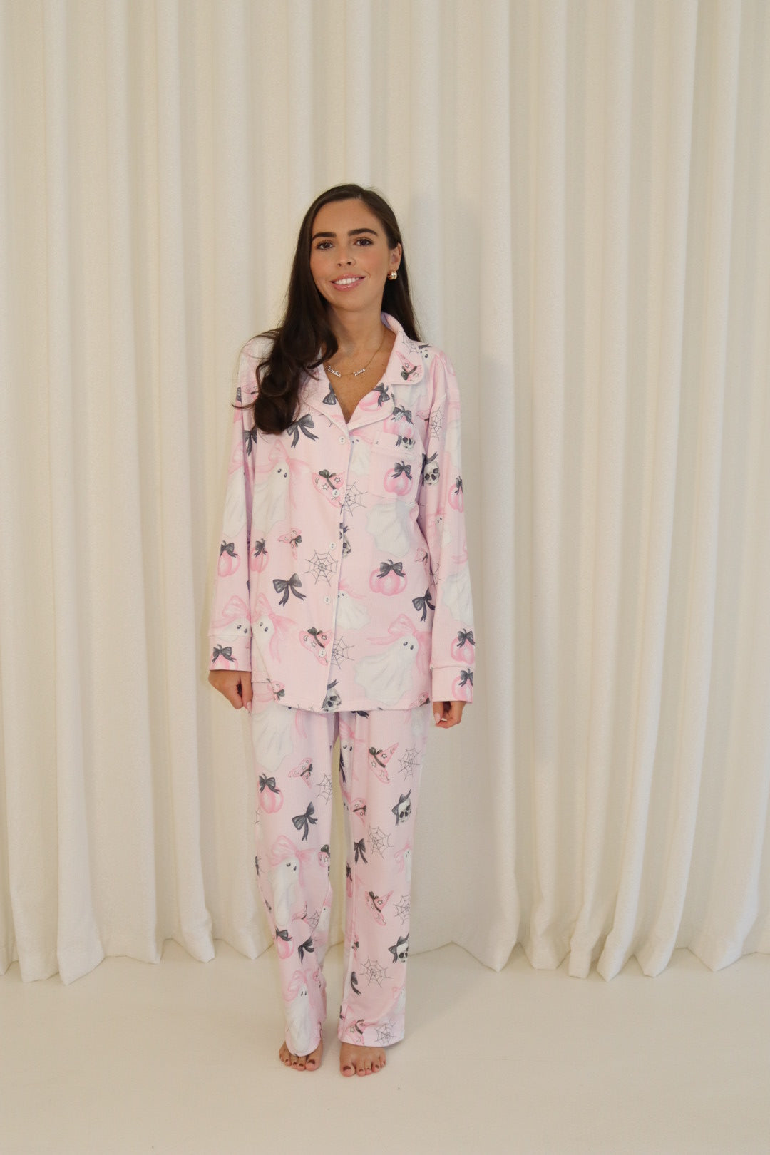 Pink Halloween Luxury Ribbed Modal Pants Set