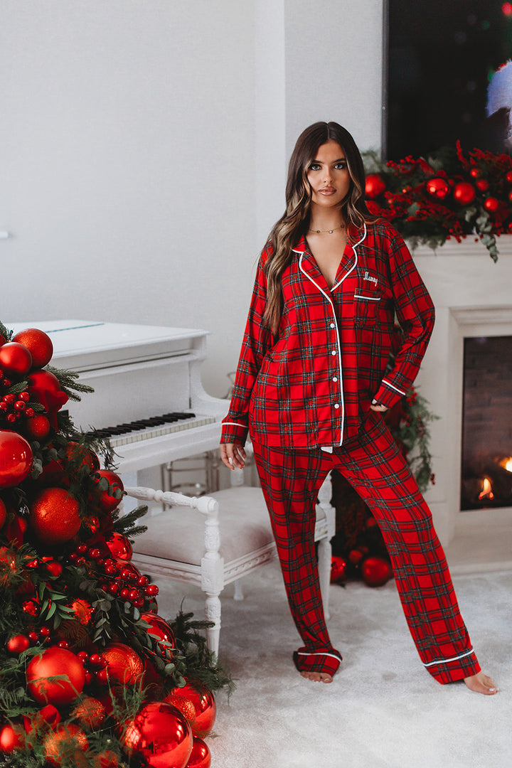 Personalised Red Tartan Luxury Jersey Pants Set