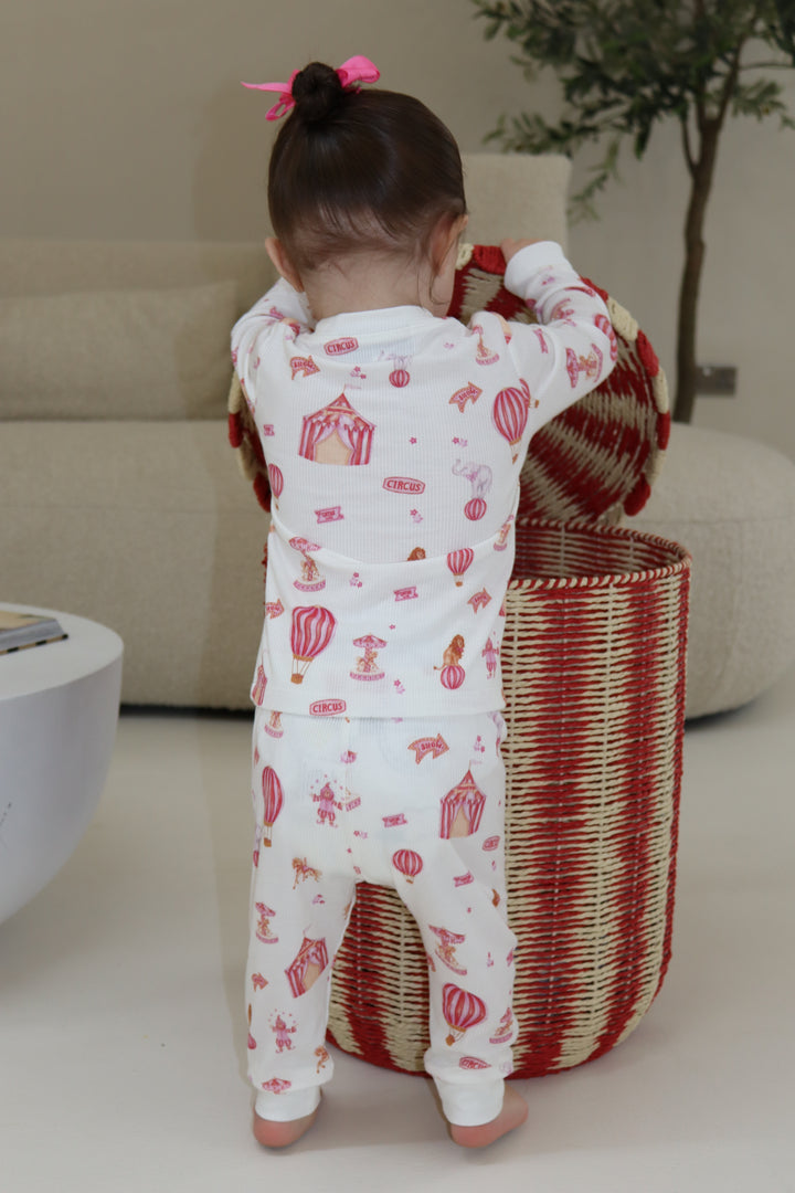 Girls Pink Circus Luxury Ribbed Modal Pyjama set
