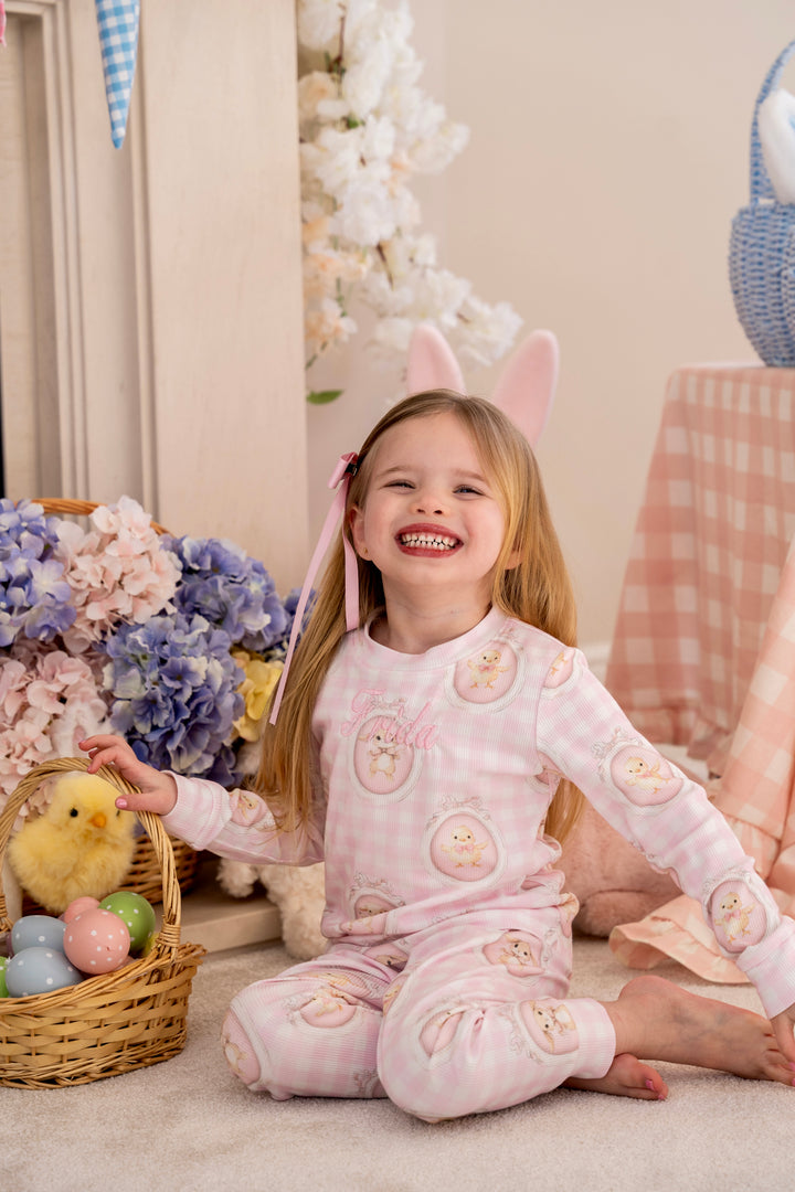 Girls Pink Easter Ribbed Modal Pyjama Set