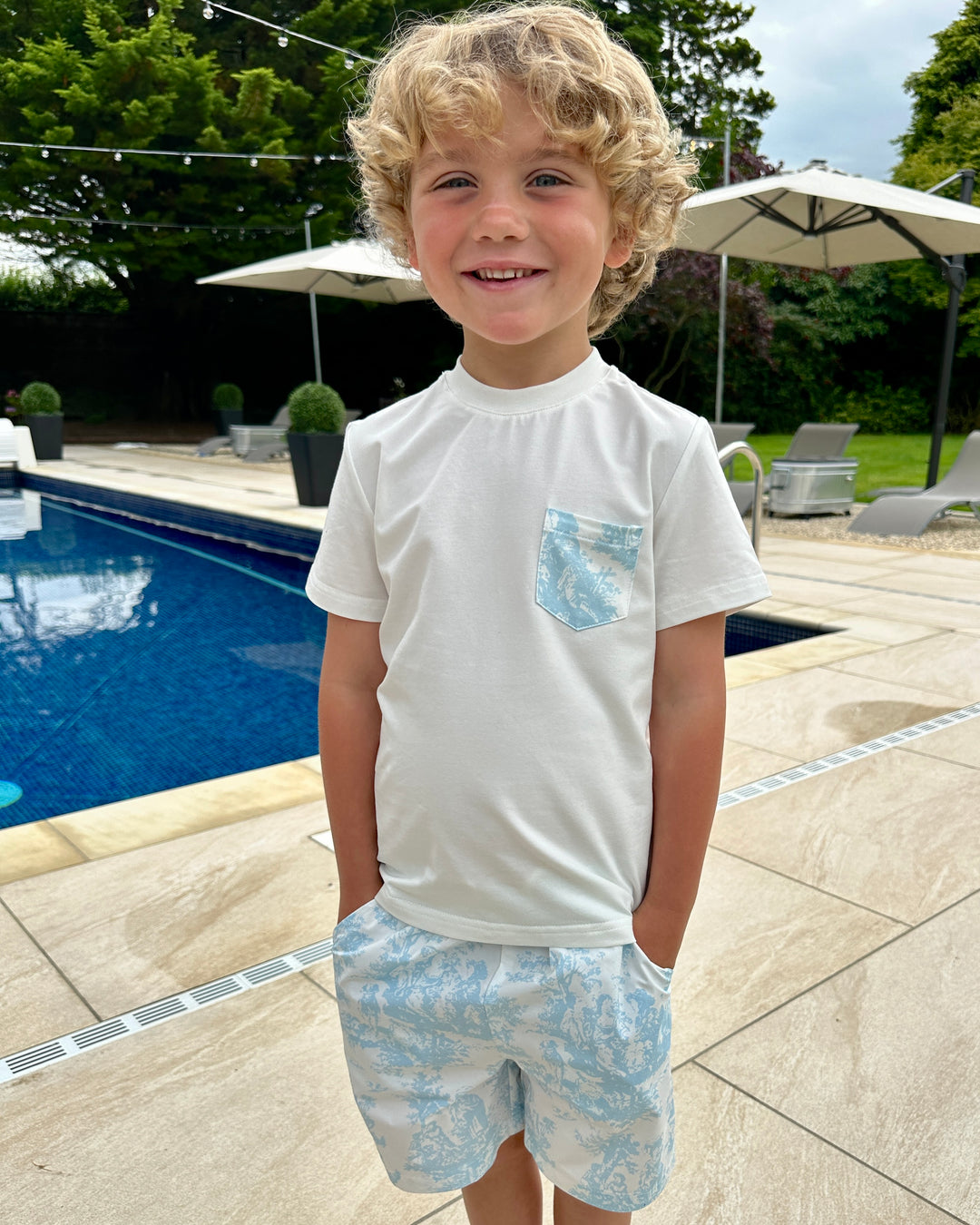 Boys Blue Toile De Jouy Swim Shorts