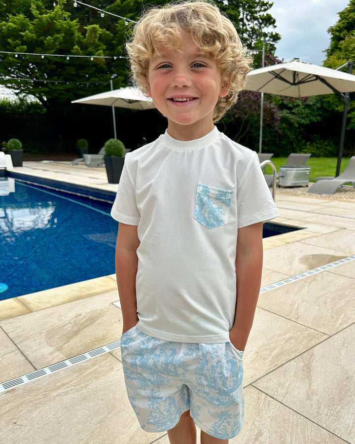 Boys Blue Toile De Jouy Swim Shorts