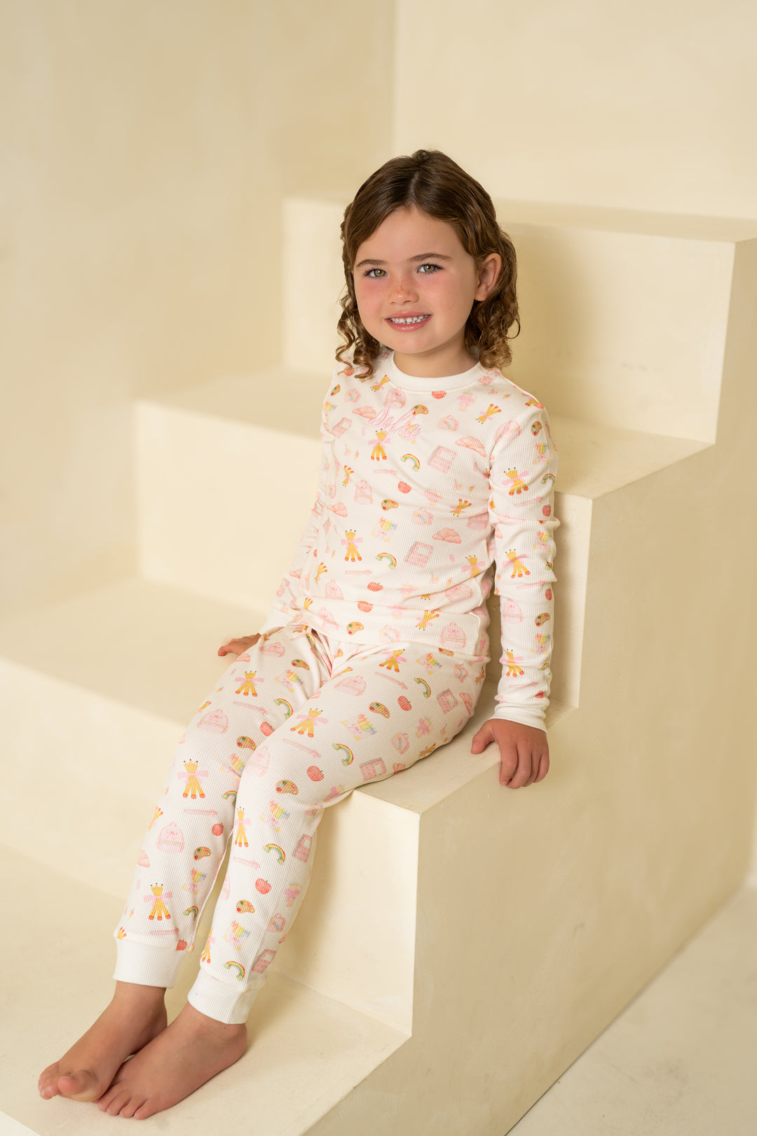 Girls Pink School Luxury Ribbed Modal Pyjama set
