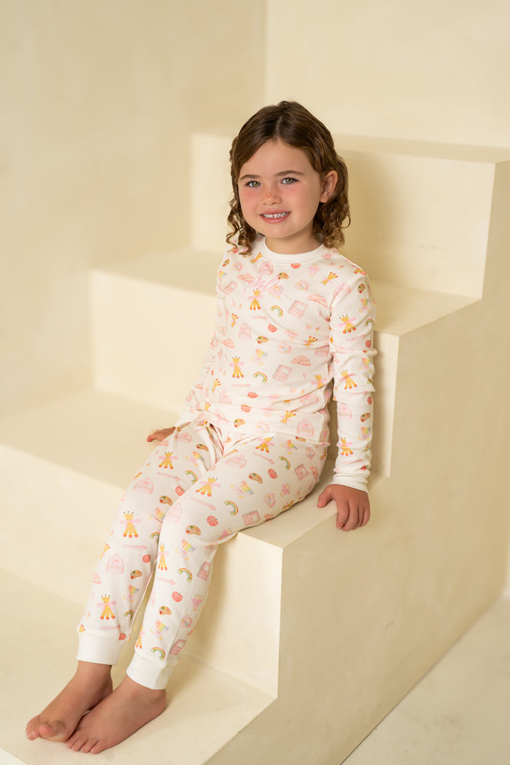 Girls Pink School Luxury Ribbed Modal Pyjama set