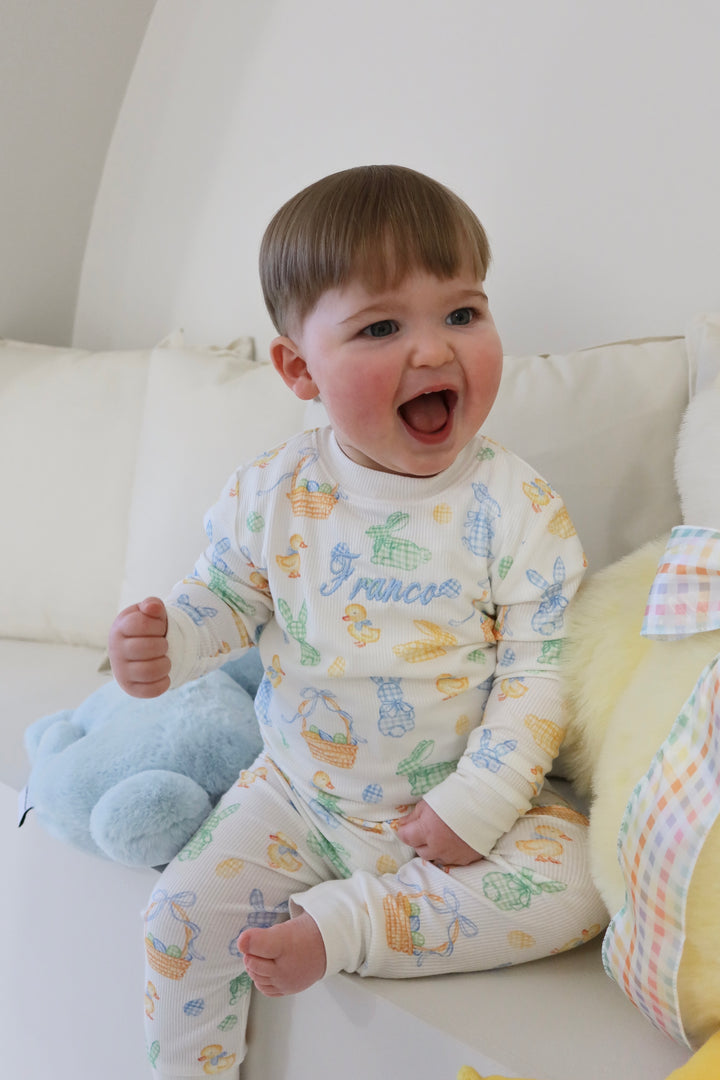 Boys Blue Easter Luxury Ribbed Modal Pyjama set