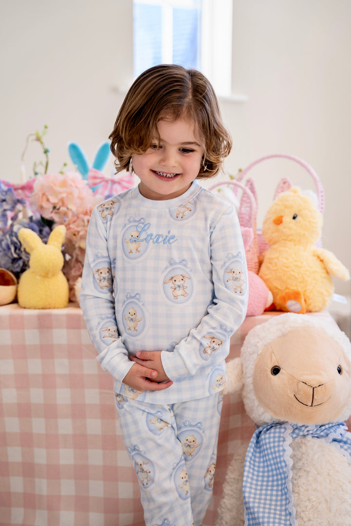 Boys Blue Easter Ribbed Modal Pyjama Set