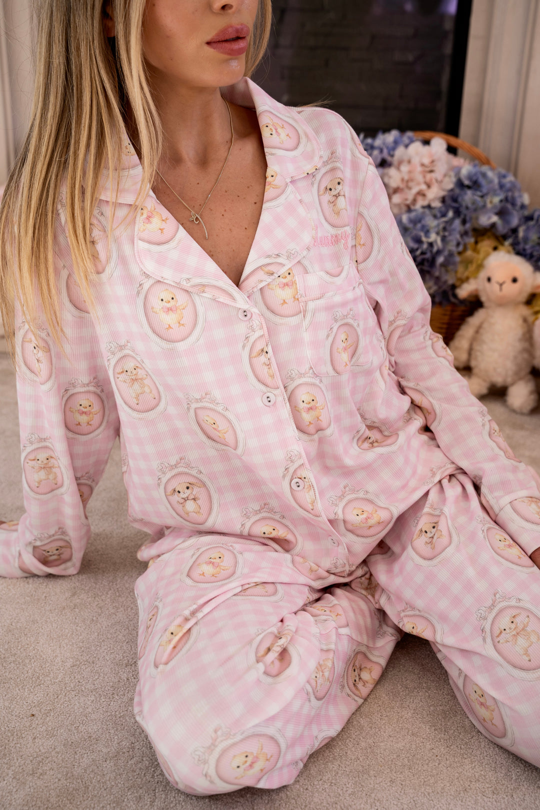 Pink Easter Ribbed Modal Pants Set