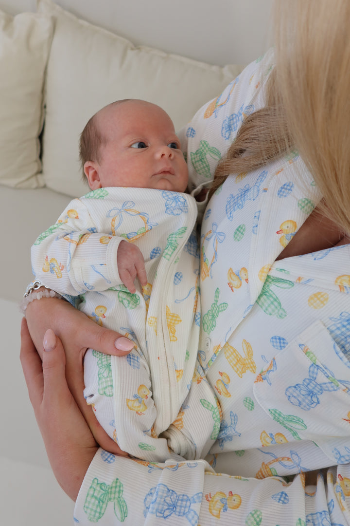 Baby Boy Personalised Blue Easter Luxury Ribbed Modal Babygrow