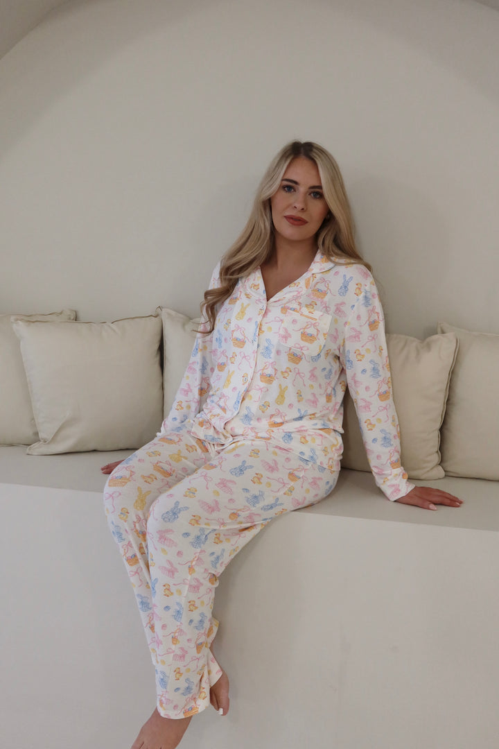 Pink Easter Luxury Ribbed Modal Pants Set