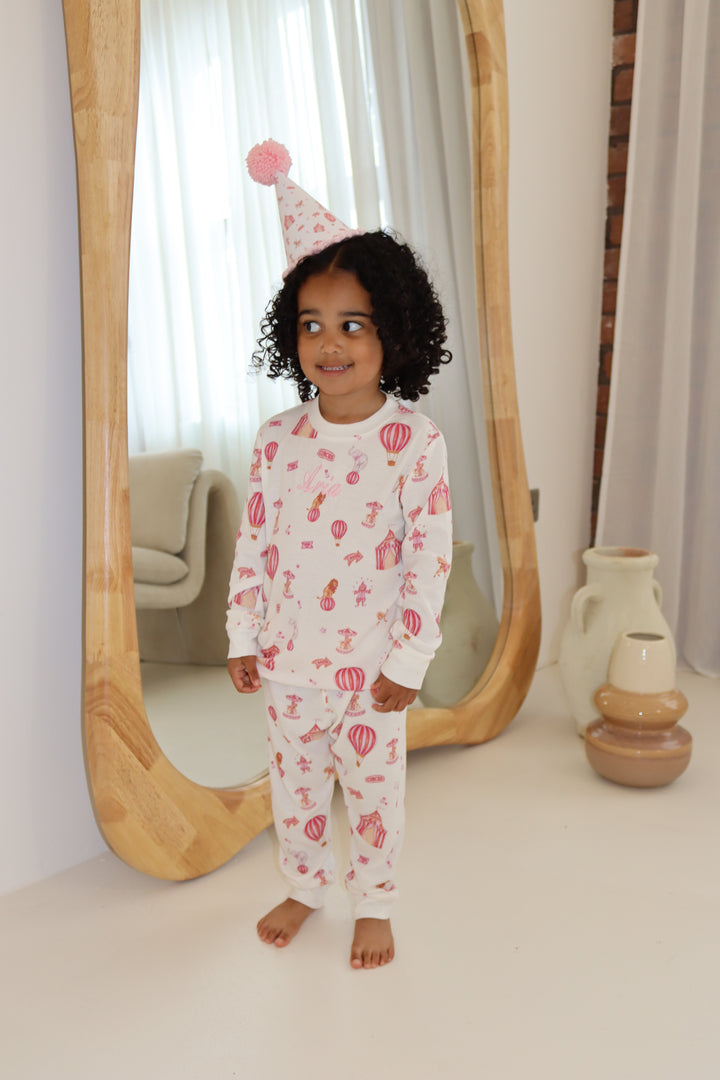 Girls Pink Circus Luxury Ribbed Modal Pyjama set