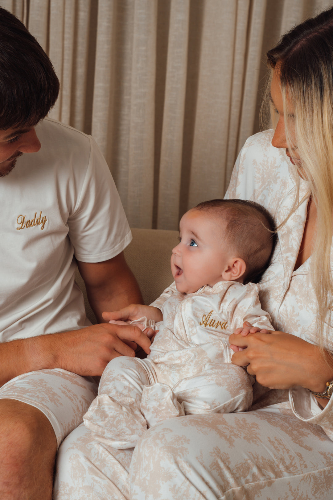 Baby Personalised Neutral Toile De Jouy Zip Babygrow
