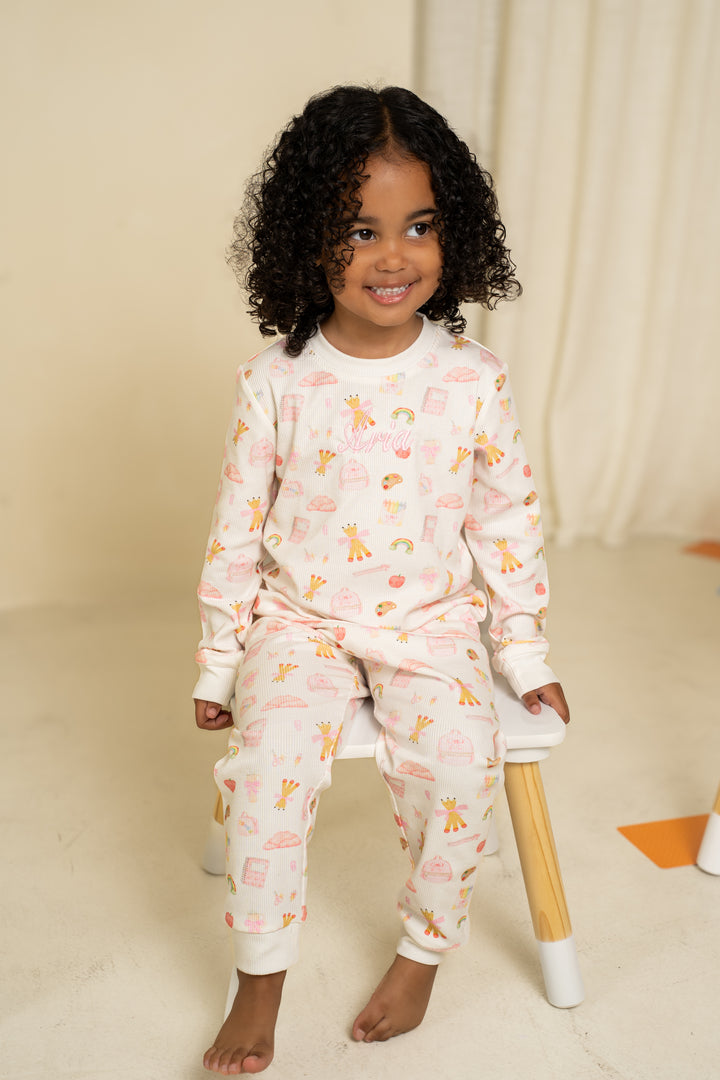Girls Pink School Luxury Ribbed Modal Pyjama set