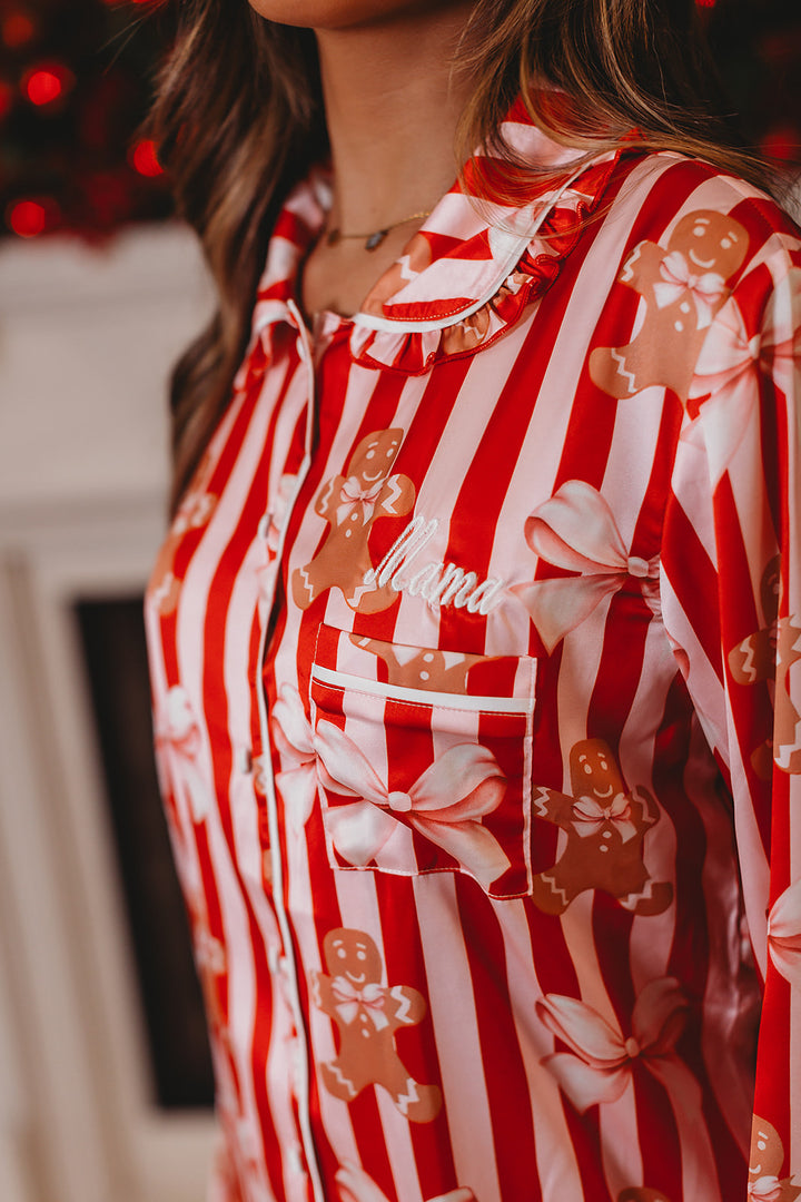 Girls Gingerbread Bow Stripe Luxe Satin Frill Trouser Set