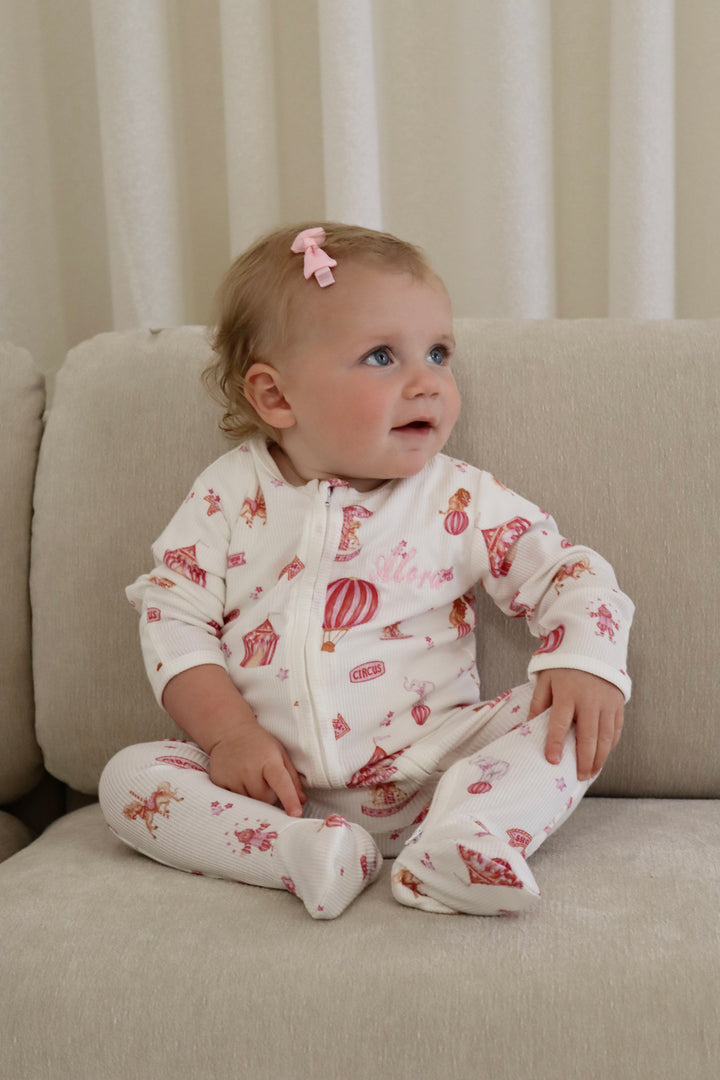 Baby Girl Personalised Pink Circus Luxury Ribbed Modal Babygrow