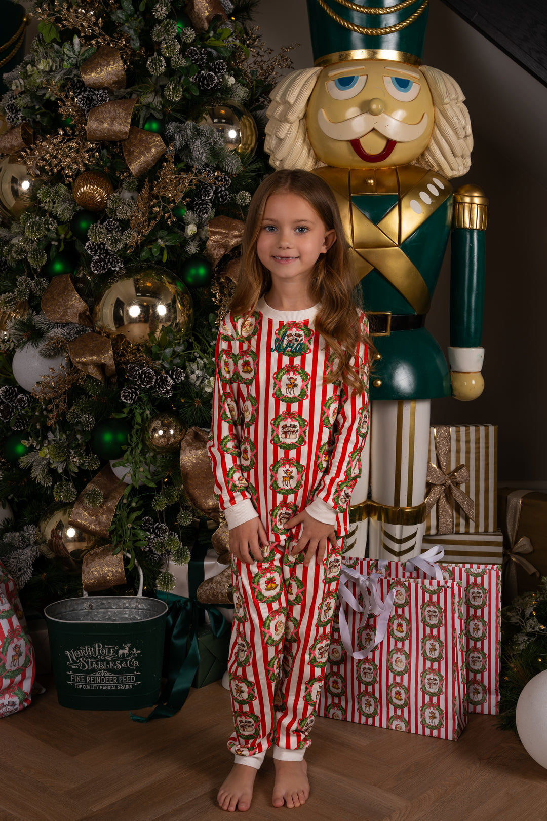 Childrens Striped Wreath Ribbed Modal Pyjama Set