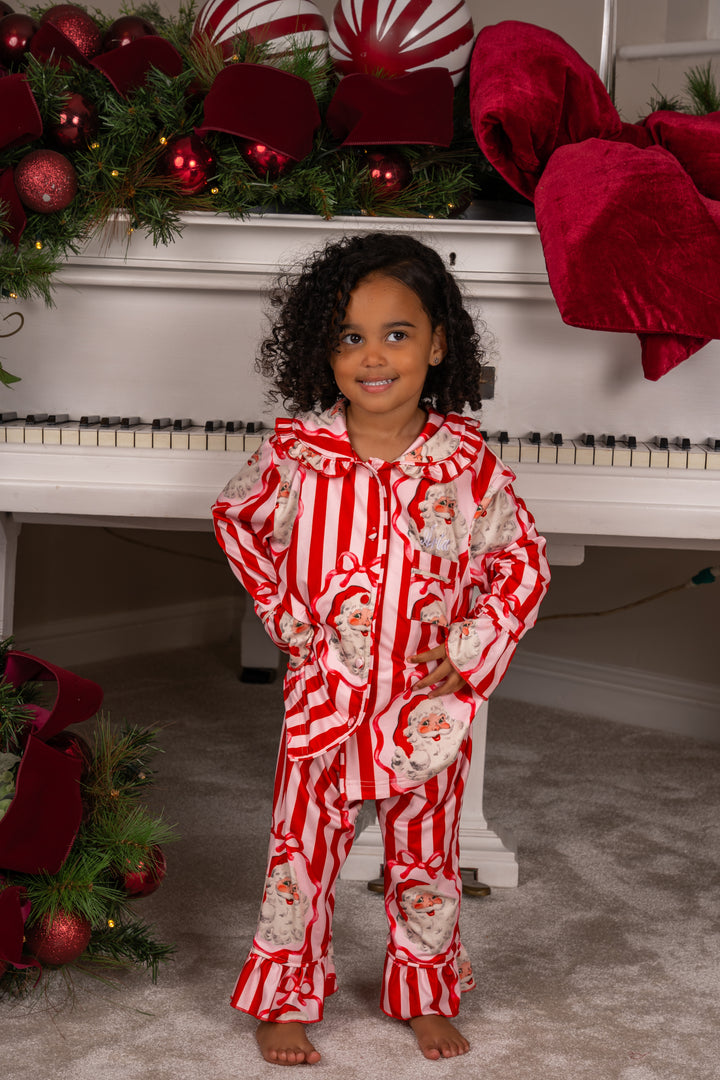 Girls Bow Santa Stripe Jersey Pants set