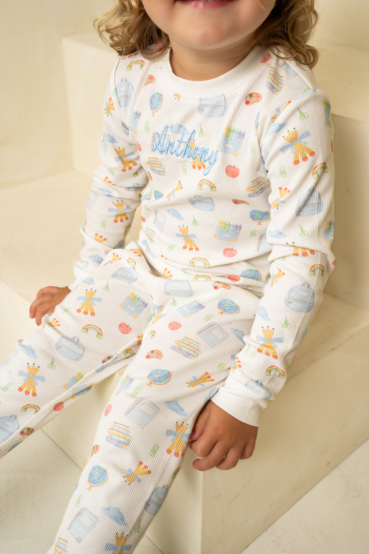 Boys Blue School Luxury Ribbed Modal Pyjama set