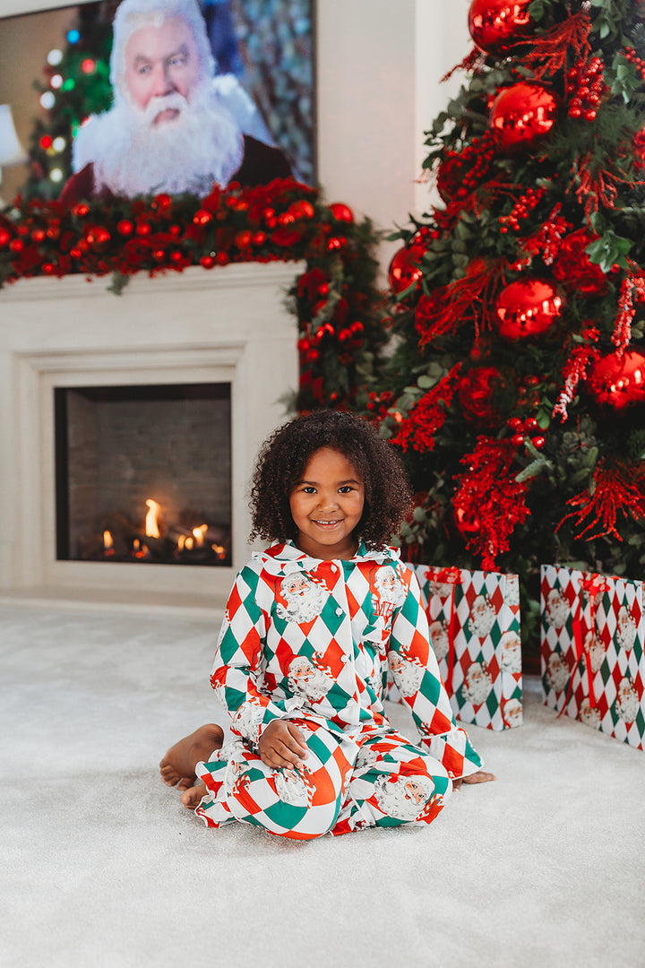 Girls Personalised Red and Green Santa Luxury Jersey Pants set