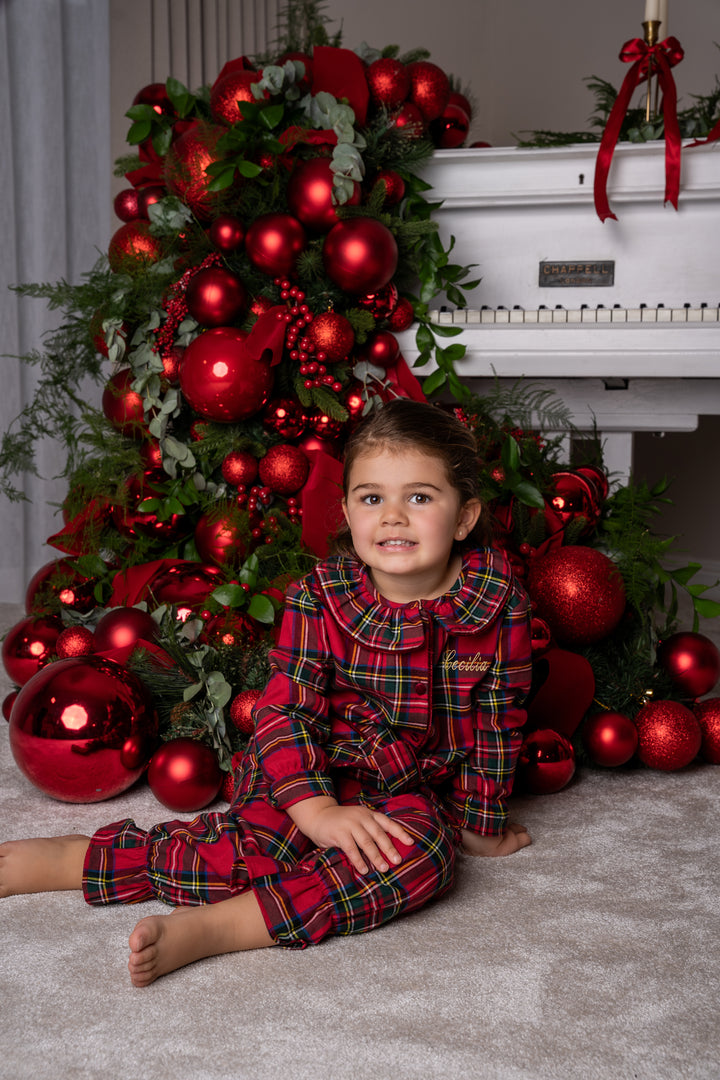 Girls Personalised Tartan Luxury Cotton Pants set