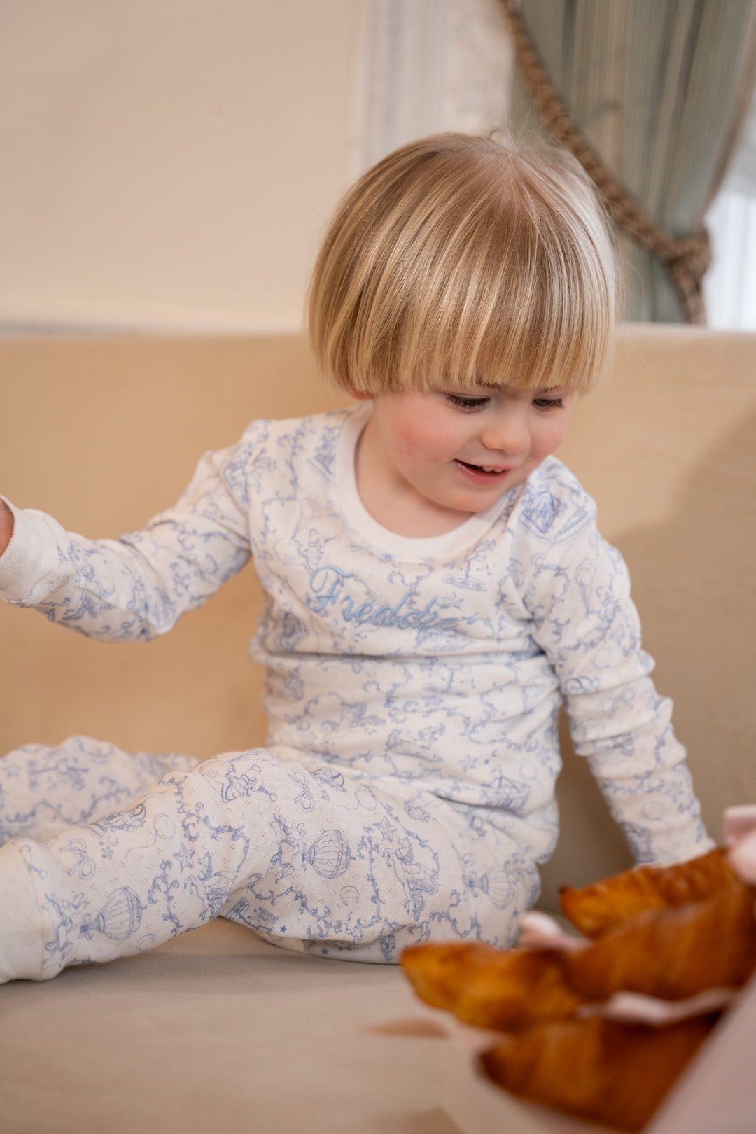 Boys Blue Personalised Pointelle Pyjama Set
