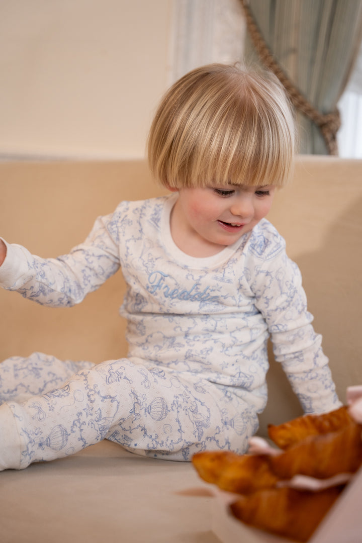 Boys Blue Personalised Pointelle Pyjama Set