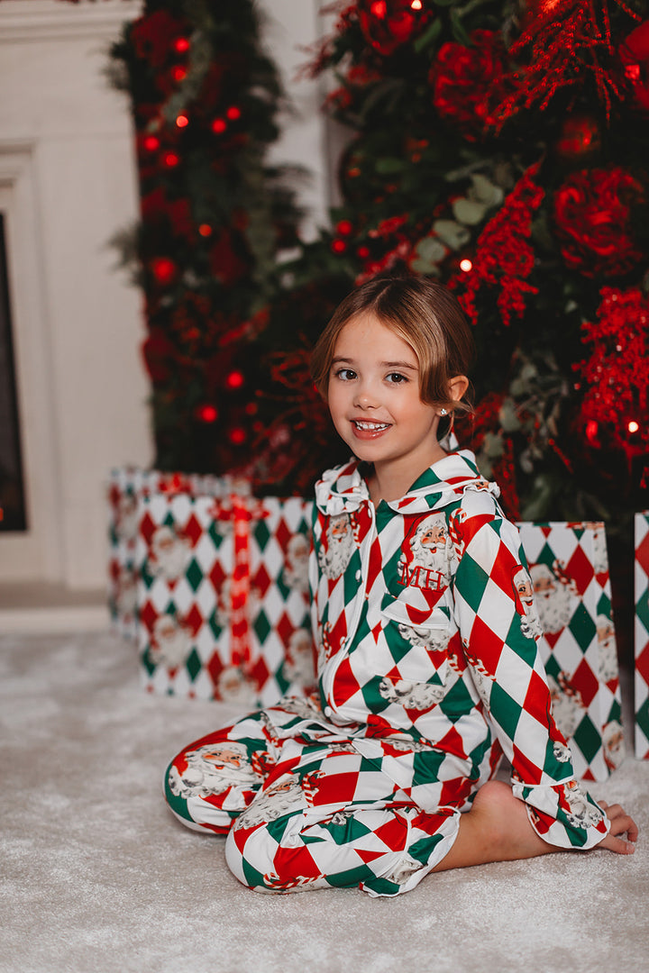 Girls Personalised Red and Green Santa Luxury Jersey Pants set