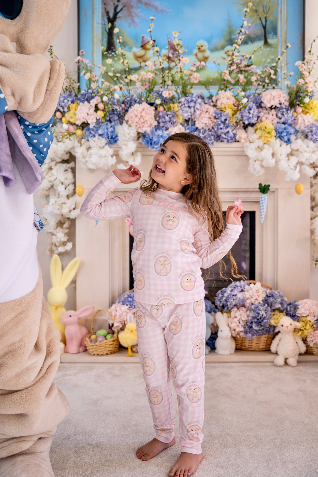 Girls Pink Easter Ribbed Modal Pyjama Set