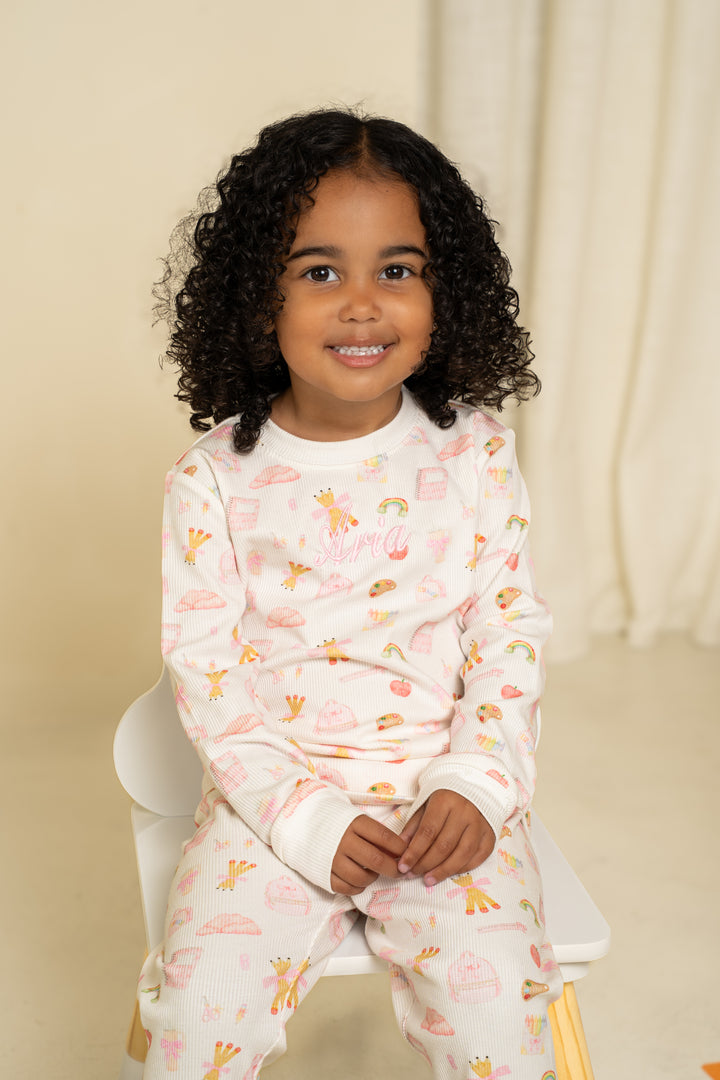 Girls Pink School Luxury Ribbed Modal Pyjama set