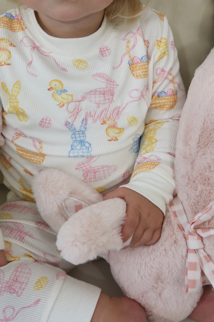 Girls Pink Easter Luxury Ribbed Modal Pyjama set
