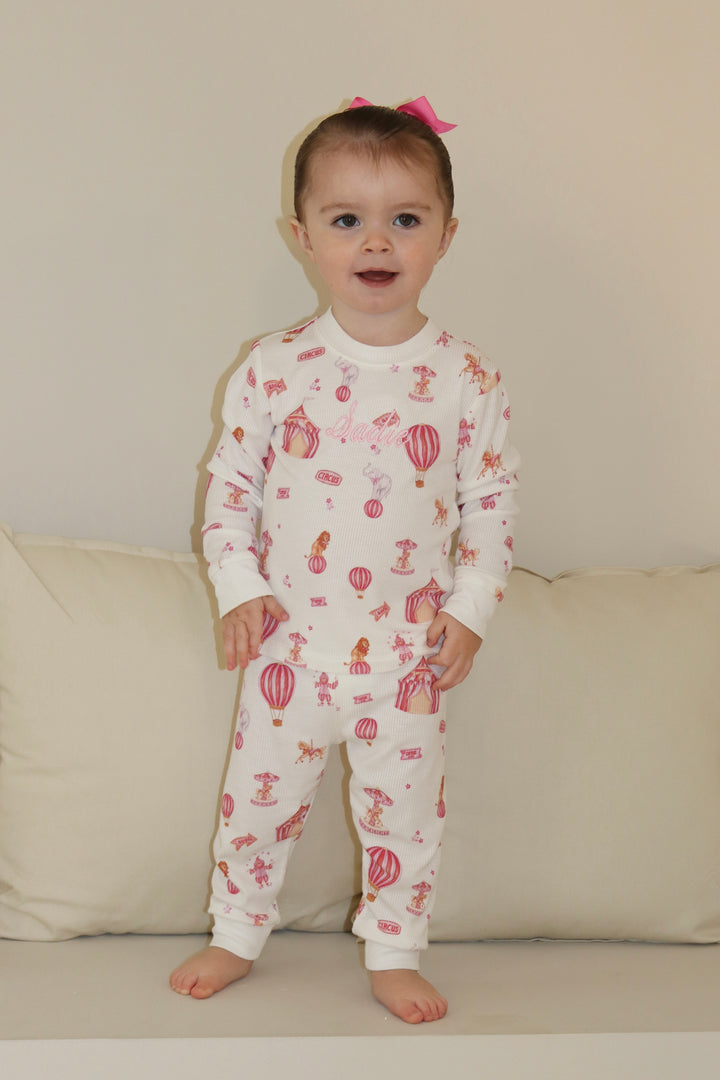 Girls Pink Circus Luxury Ribbed Modal Pyjama set