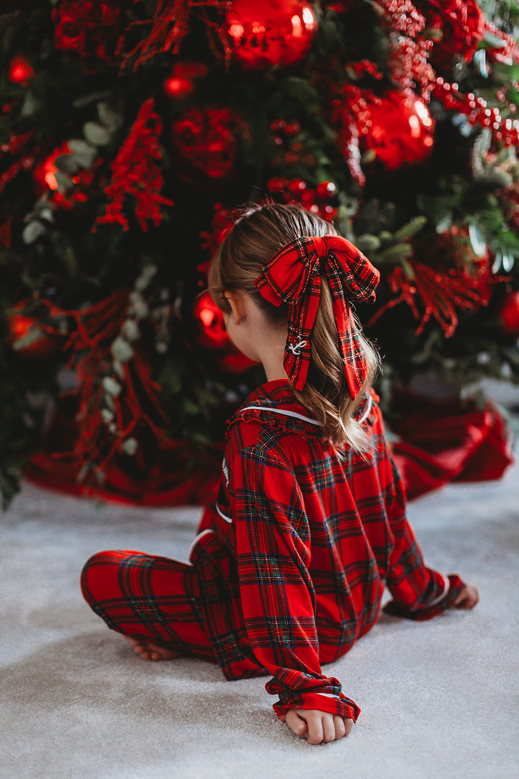Girls Personalised Red Tartan Luxury Jersey Pants set