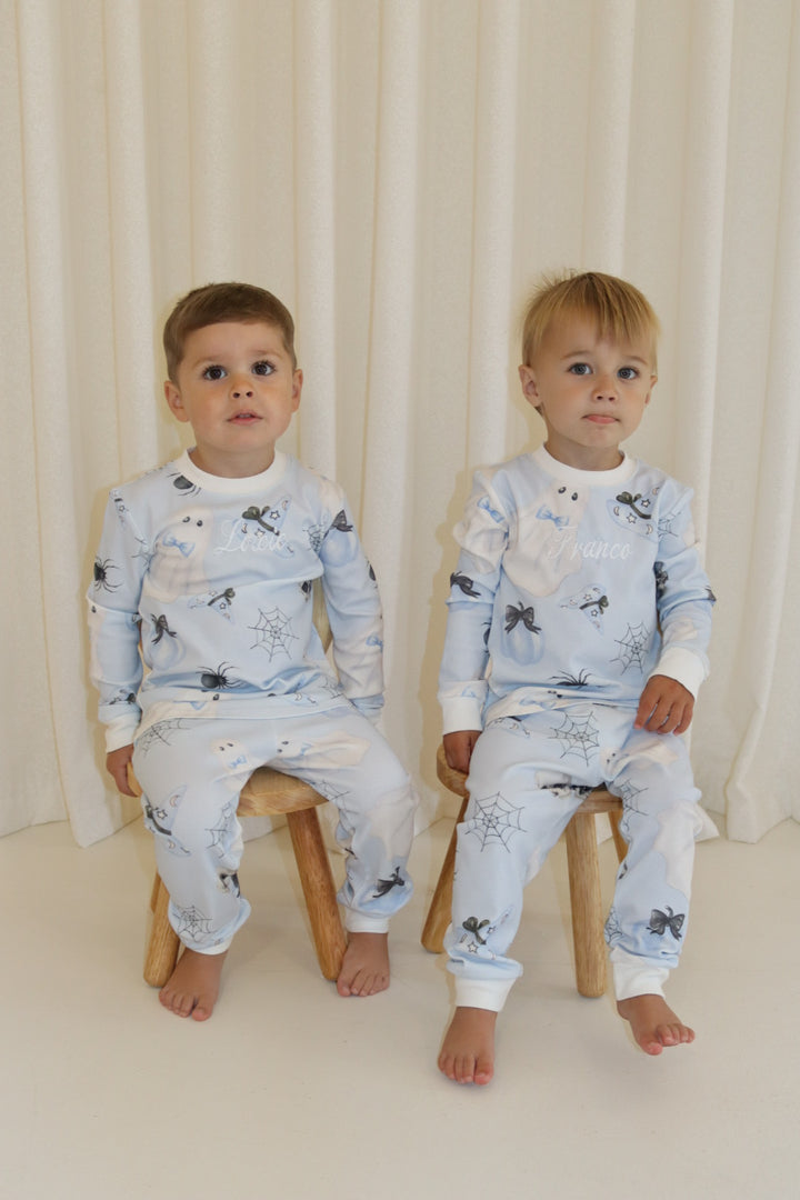 Boys Blue Halloween Ribbed Modal Pyjama set