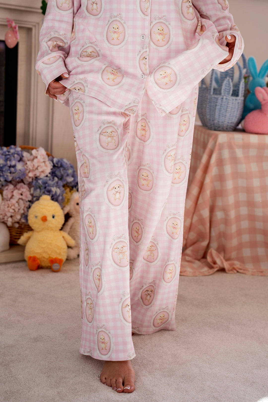 Pink Easter Ribbed Modal Pants Set