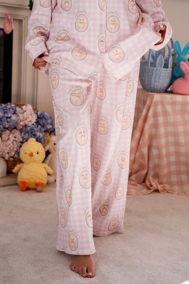 Pink Easter Ribbed Modal Pants Set