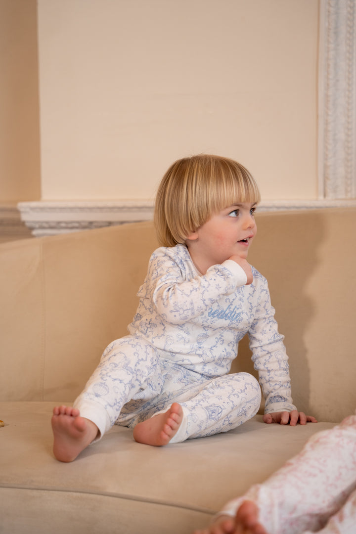 Boys Blue Personalised Pointelle Pyjama Set