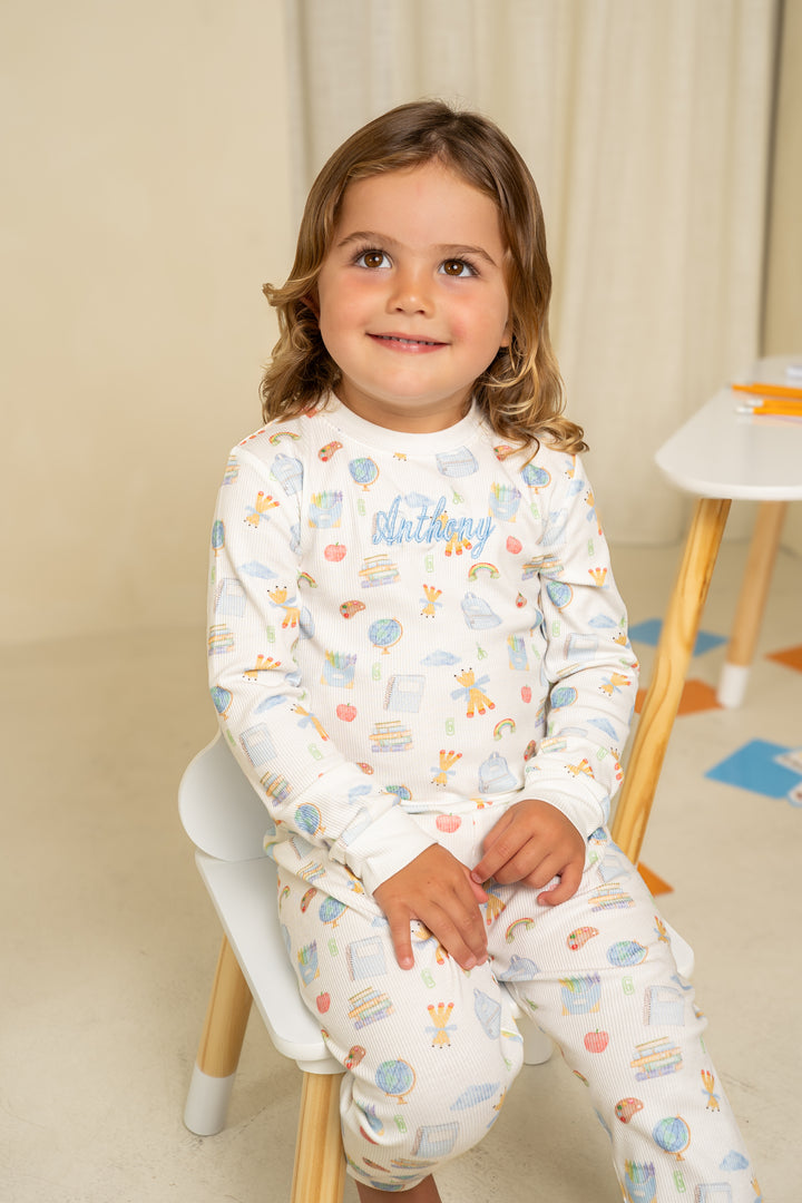 Boys Blue School Luxury Ribbed Modal Pyjama set