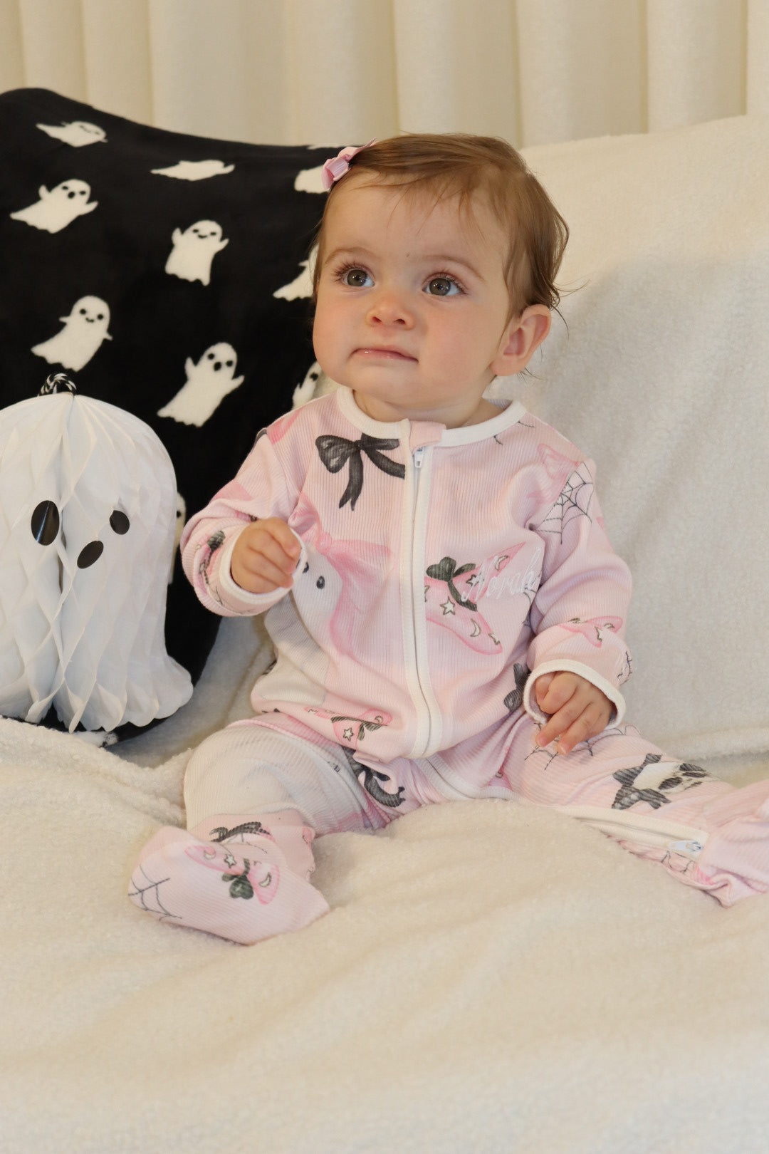 Baby Girl Personalised Pink Halloween Ribbed Modal Babygrow
