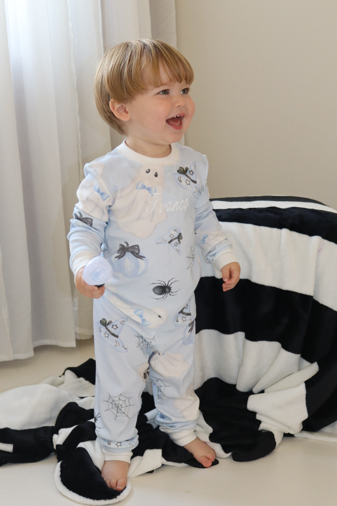 Boys Blue Halloween Ribbed Modal Pyjama set
