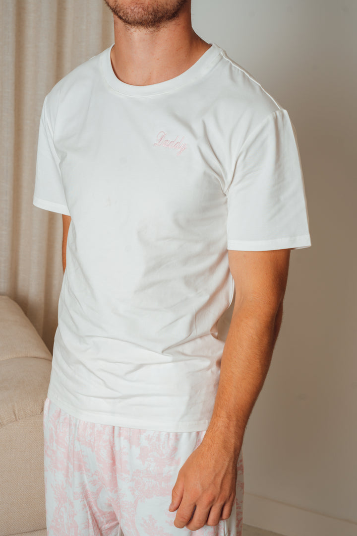 Mens Personalised Pink Toile de Jouy Luxury Jersey Shorts Set