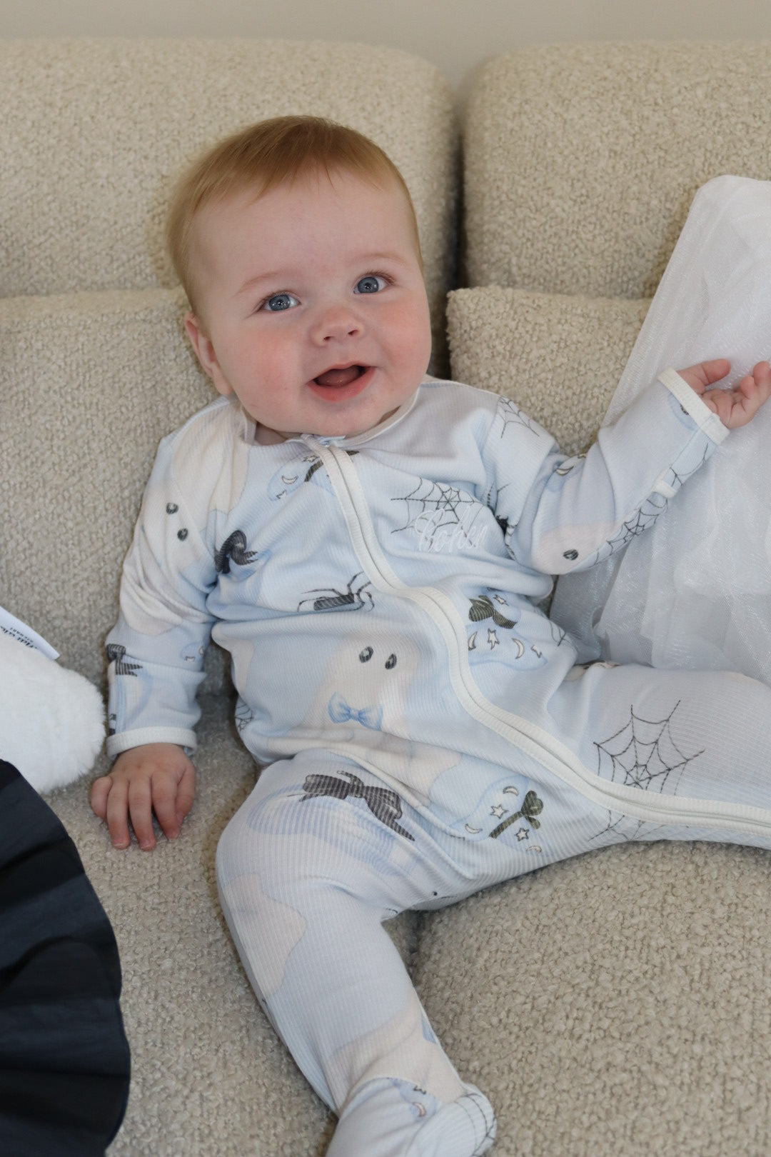 Baby Boy Personalised Blue Halloween Ribbed Modal Babygrow