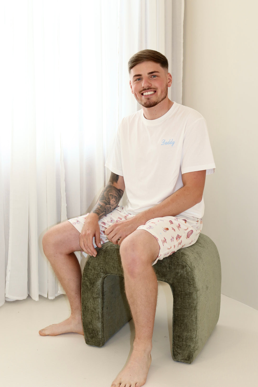 Mens Personalised Blue Circus Luxury Ribbed Modal Shorts Set