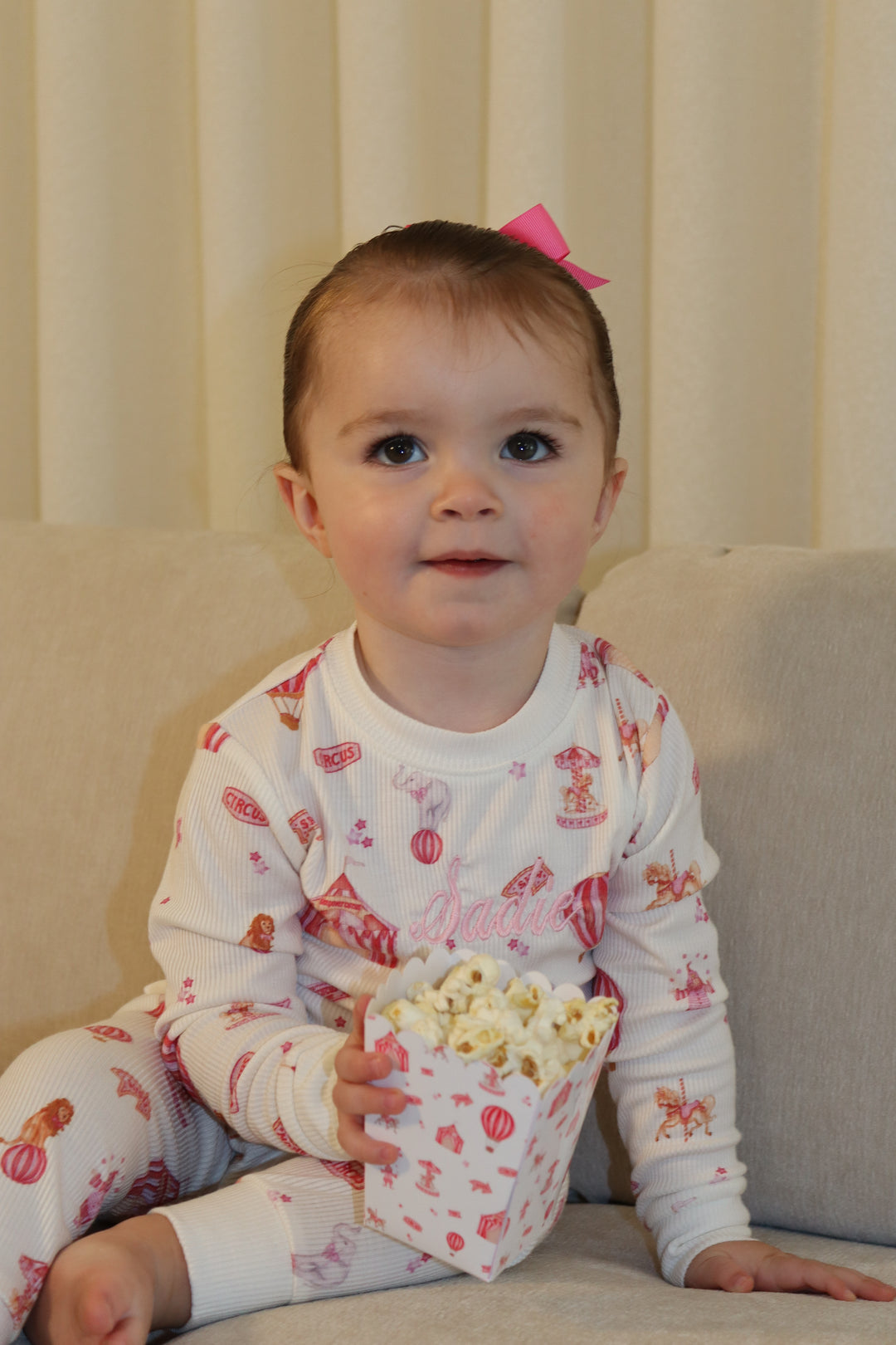 Girls Pink Circus Luxury Ribbed Modal Pyjama set
