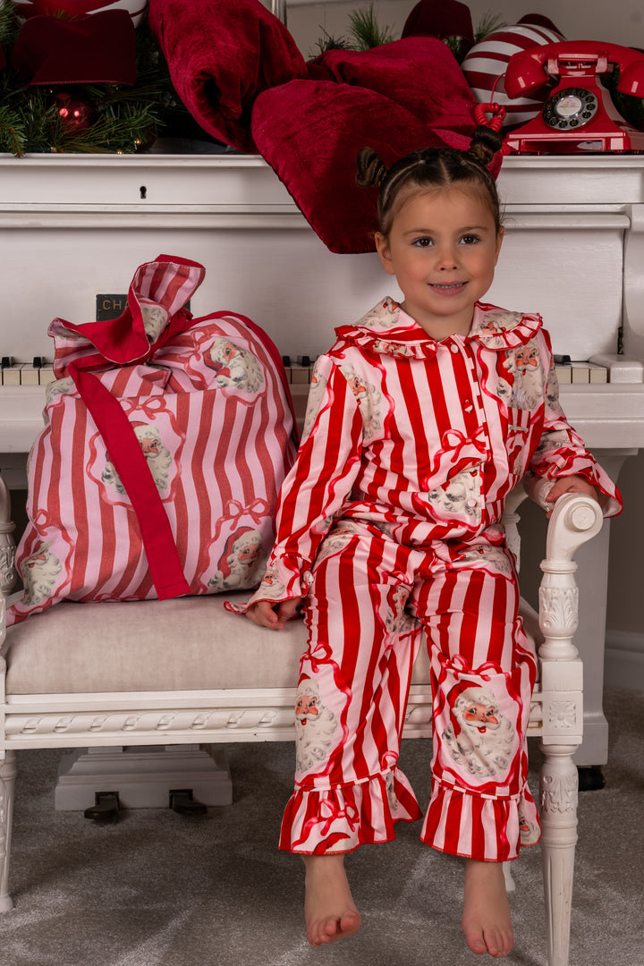 Girls Bow Santa Stripe Jersey Pants set