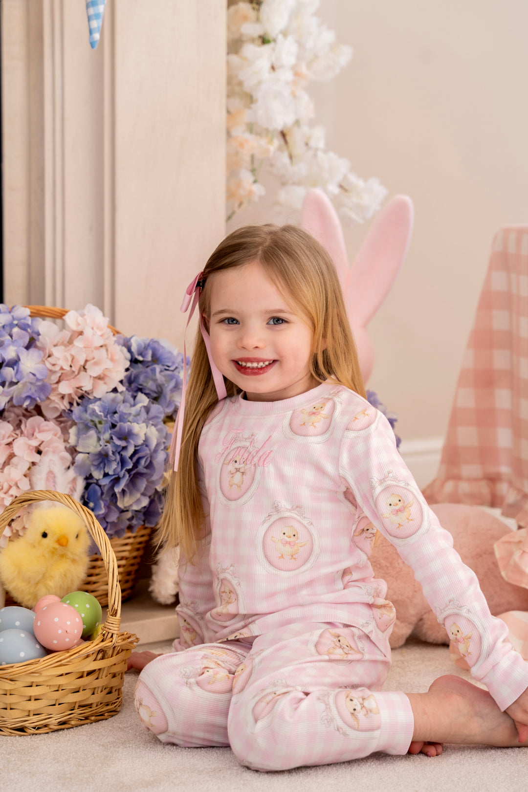 Girls Pink Easter Ribbed Modal Pyjama Set