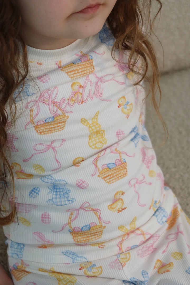 Girls Pink Easter Luxury Ribbed Modal Pyjama set