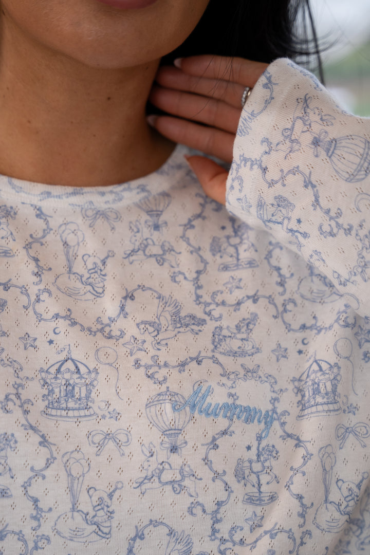 Ladies Blue Personalised Pointelle Pyjama Set