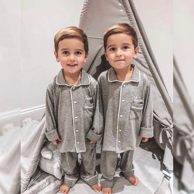 Boys Mini Personalised Grey Luxury Jersey Pants Set