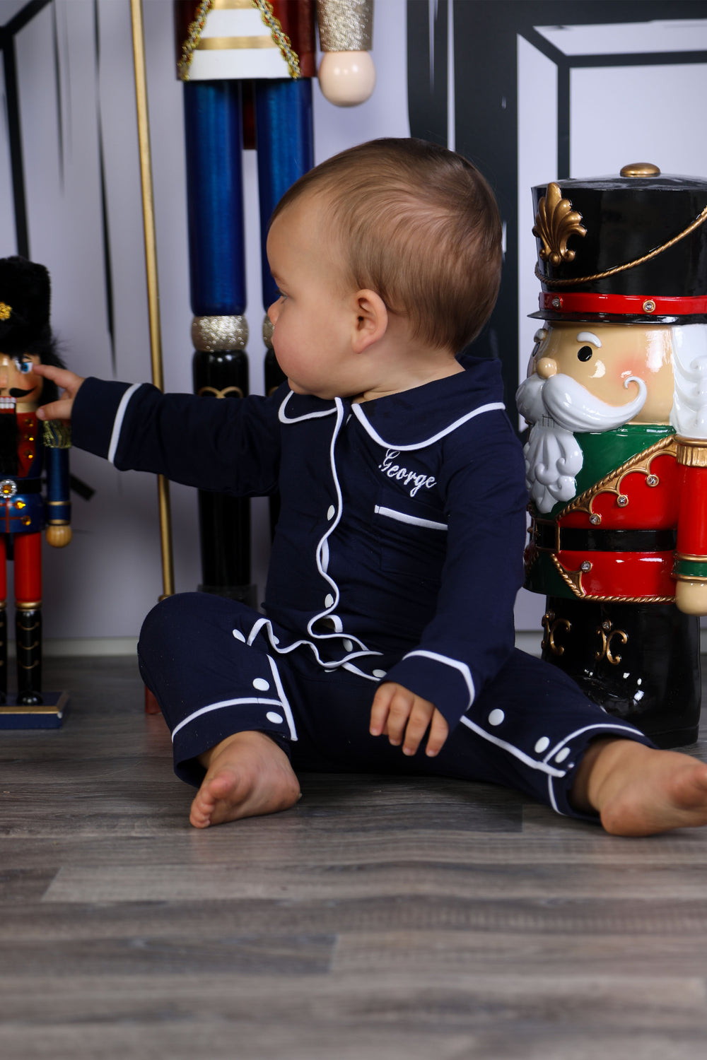 Baby Boy Personalised Navy Luxury Jersey Romper 2