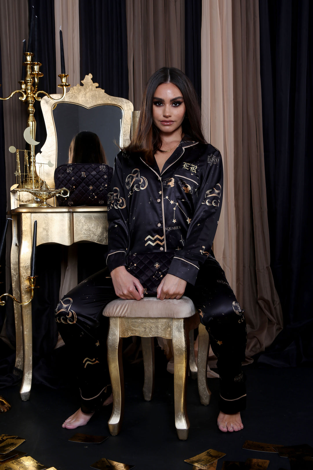 Personalised Horoscope Satin Pants Set & Cosmetic Bags - Aquarius